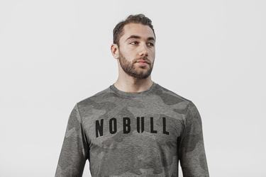 Nobull Men's Long Sleeves Grey Camo | Australia (KH5781)